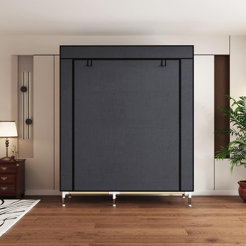 ArluKin Portable Wardrobe Closet Durable and Easy to Assemble Heavy Duty Clothes Rack with Non-Woven Cover Fabric Best for Bedroom and Easy Storage and Organization (Grey-C)