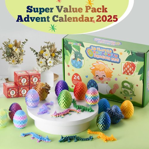 EIMONEY 3D Printed Dragon Egg Advent Calendar - 24PCS Realistic Movable Dragons | Multicolor Fun for All Ages