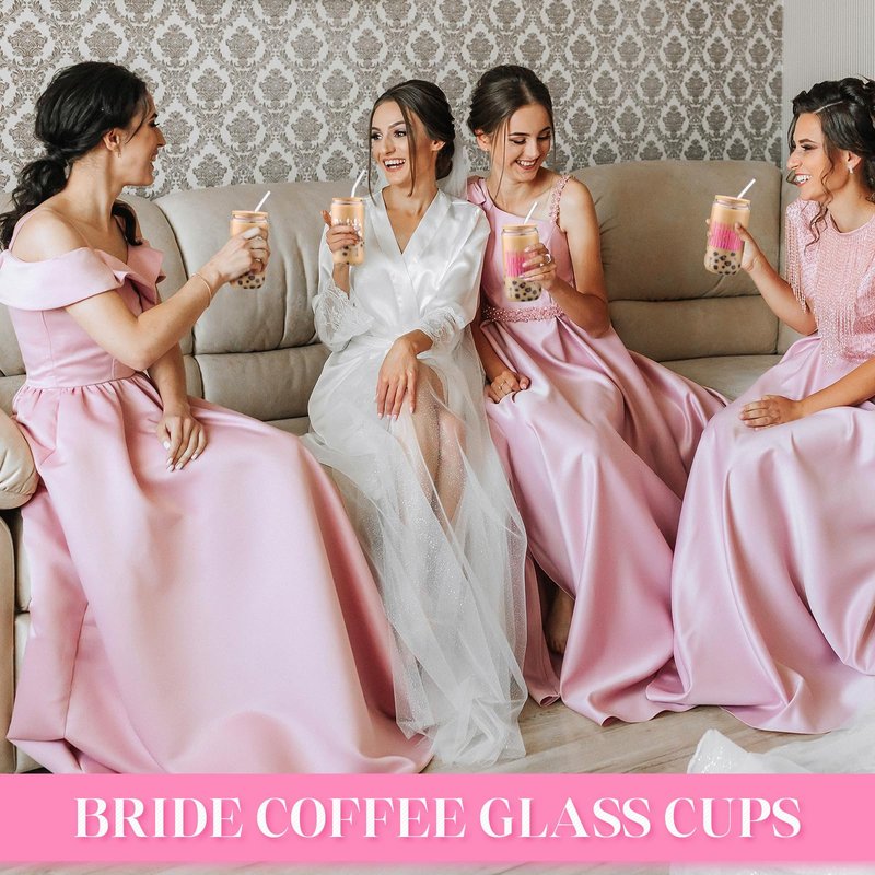 Yetene 6 Pack Bridesmaid Gifts 16 oz Bride Cup with Lids and Straws Bridesmaid Proposal Gifts Cute Can Shaped Drinking Glass Bride Glass Cups for Engagement Wedding Bridal Shower Party