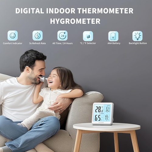 DOQAUS Digital Hygrometer - Indoor Thermometer with Fast Refresh & Max/Min Records | White