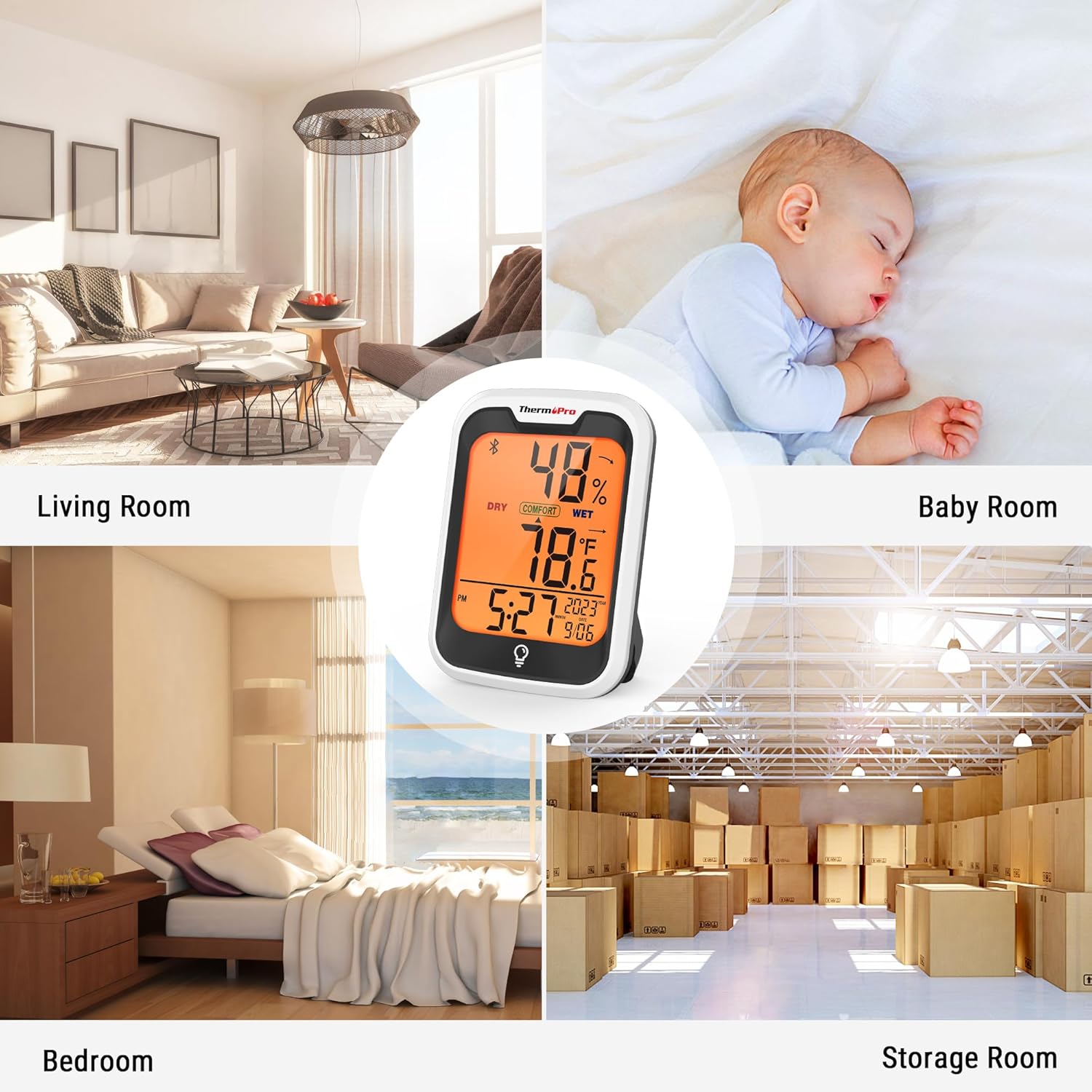 ThermoPro TP358 Bluetooth Thermometer - Smart Temperature & Humidity Sensor | 260Ft Range, Backlit Display