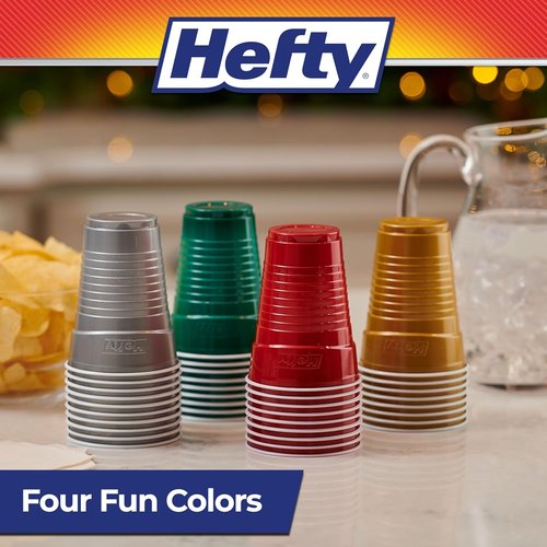 Hefty Party On Disposable Plastic Cups - 16 Oz, 80 Count, Assorted Colors | Durable & Easy Grip