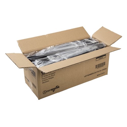 AmerCare 9 Inch Heavy Weight Black Polystyrene Tongs, Individually Wrapped, Case of 48