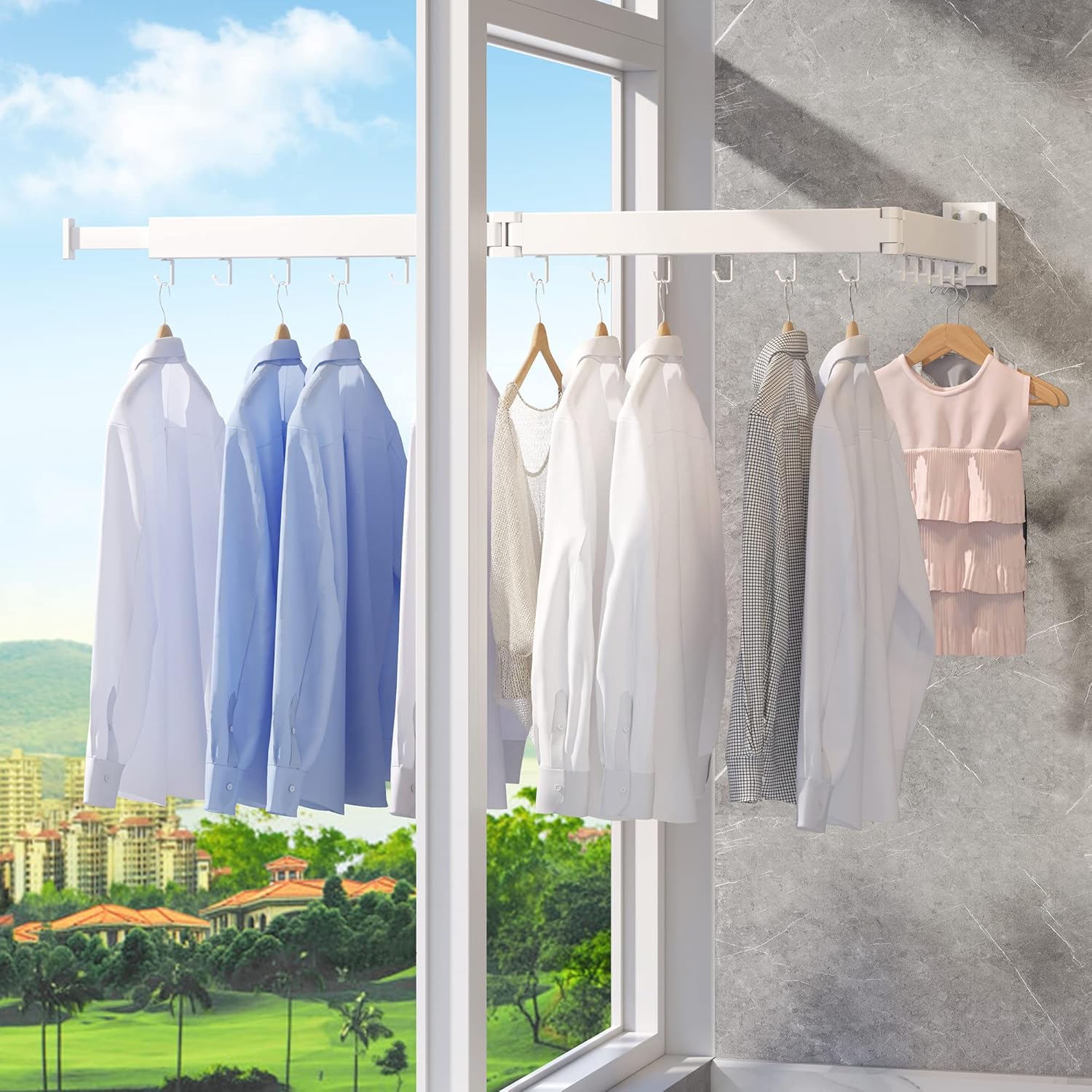 ZdwCyl Clothes Drying Rack - Retractable Wall-Mounted Laundry Space Saver | Tri-Fold Design, White