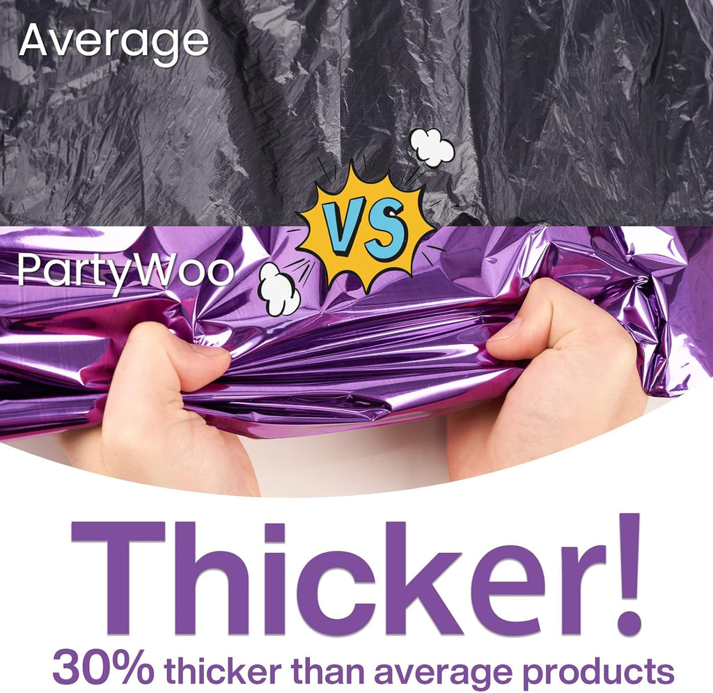 PartyWoo Purple Foil Tablecloth - 3 Pack 54 x 108 Inch Waterproof Metallic Covers for Events