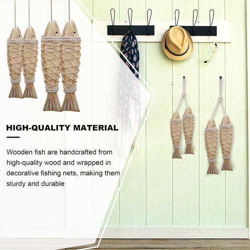 Antique Wood Fish Decor by [Brand Name] - Rustic Nautical Hand-Carved Wall Hanging Ornaments | 12.59" H & 7.8" H