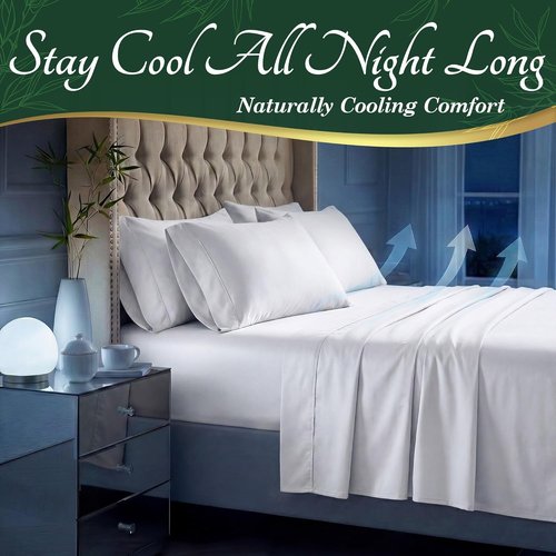 Decolure King Size Bamboo Viscose Sheets - Luxury 6-Pc Naturally Cooling Bed Set | Ultra Soft, Deep 17" Pockets, Oeko-Tex Certified (White)