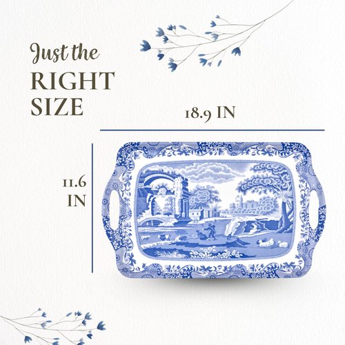 Spode Blue Italian Collection Large Serving Tray – (19.25" x 11.5") Rectangular Melamine Food Platter with Oriental Border Design, Durable Kitchen & Dining Tableware Decorative Table Accessory