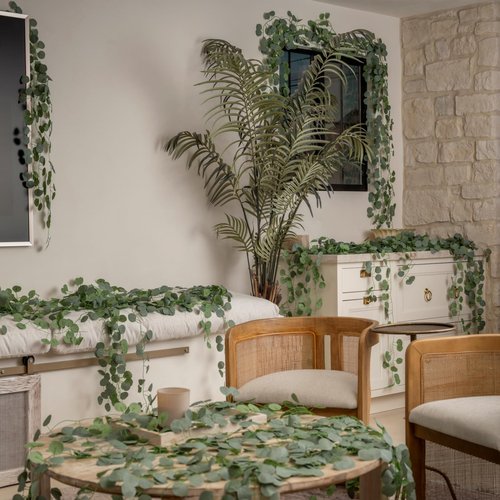 CQURE 96Pcs Eucalyptus Garland,Artificial Eucalyptus Leaves Table Greenery Garland Wreath Vines for Wedding Party Table Fireplace Home Decor