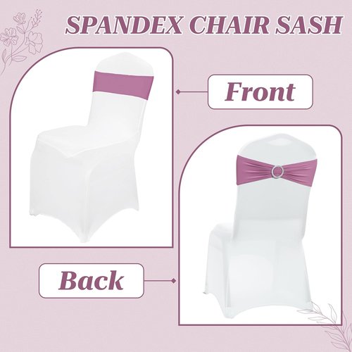 MDS Premium Spandex Chair Sashes - Stretchy Bow Covers with Buckle Slider | 100 Pack - Dusty Pink