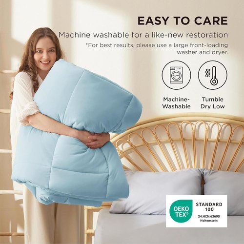 Bedsure Comforter Duvet Insert - All-Season Quilted Queen Size Bedding, GentleSoft Down Alternative, Light Spa Blue, 88 x 88 Inches