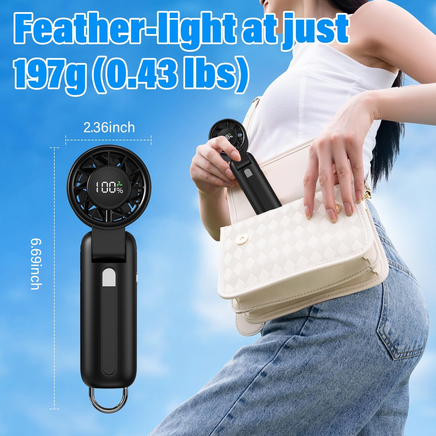 Turbo Fan | 4 in 1 Handheld Portable Mini Fan with 180° Foldable Design & 6-Speed Settings | 5000mAh Battery for 15 Hours of Cooling