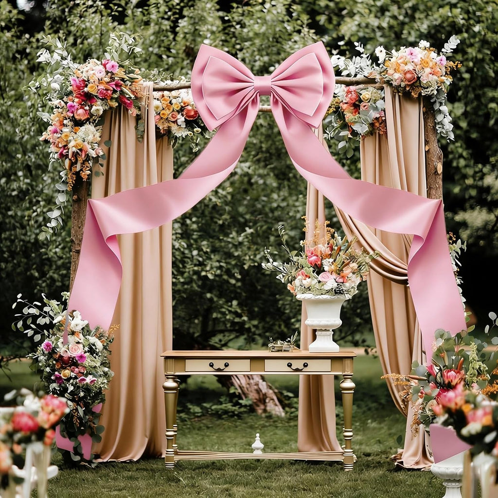 Vovoir Giant Bow Decoration - 75x18 Inch Pink Satin Bow with 10 Ribbon Bows for Weddings & Parties