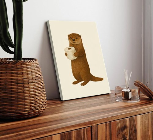Lulsaxi Funny Otter Canvas Wall Art - Cute Bathroom Decor Print for Restroom & Home Decoration