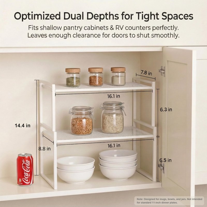 BlisXybion Set of 2 Cabinet Organizers 16.1''W 44 LBS Load Capacity Heavy Duty Kitchen Pantry Shelves Counter Countertop Storage Racks