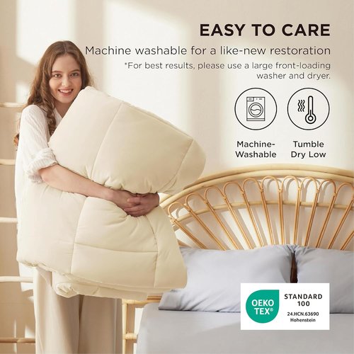 Bedsure Comforter Duvet Insert - All-Season Twin Size Quilted Bedding, GentleSoft Down Alternative, Cream 88 x 68 Inches