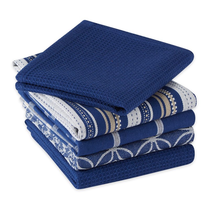 DII Assorted Woven Kitchen Set, Dishtowel, 18x28, Dishcloth, 13x13, Nautical Blue, 5 Piece