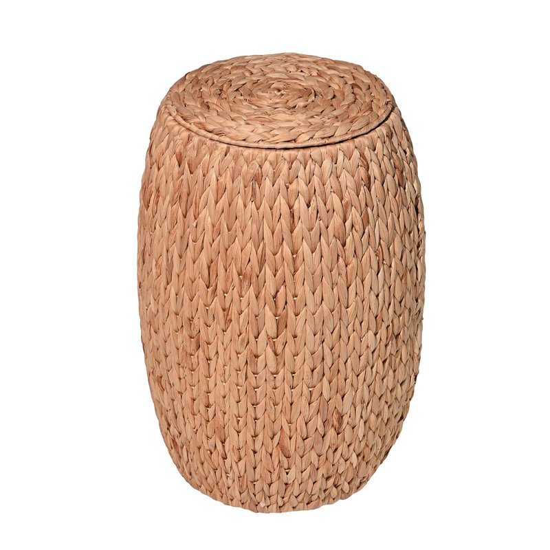 happimess SSL1001A Colt 21.06" Coastal Bohemian Handwoven Hyacinth Barrel Wicker Storage Basket with Lid End Table,Natural Side Table for Decoration in Bathroom, Bedroom, Living Room