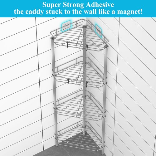 HuggieGems 4-Tier Corner Shower Caddy Organizer - Bathroom Shelf Stand Rack in Gray