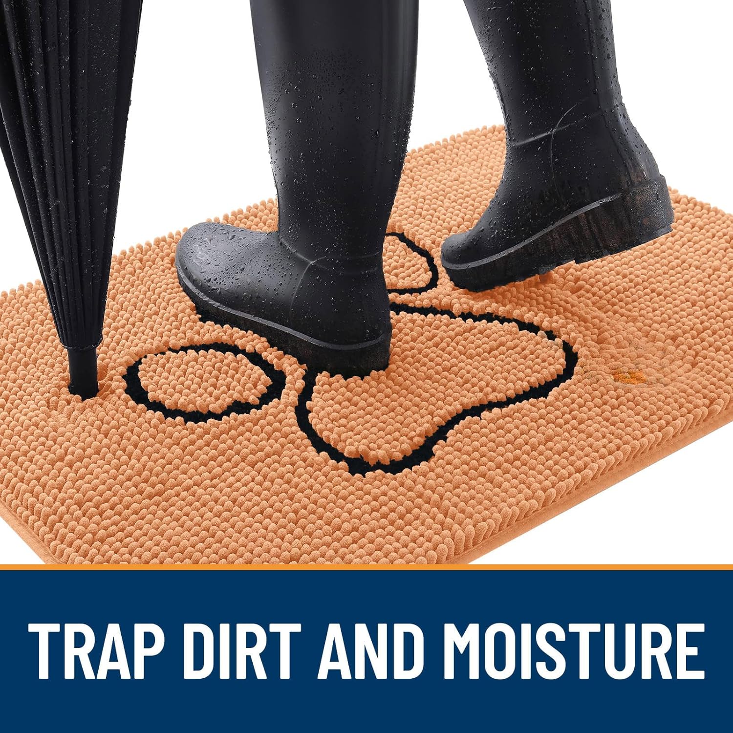 OLANLY Dog Door Mat - Absorbent Non-Slip Mud Mat for Muddy Paws | 48x30 Paw Print Design in Orange