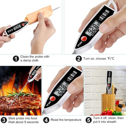 Meat Food Thermometer - Digital Instant Read Cooking Thermometer for BBQ, Oil, Milk & More