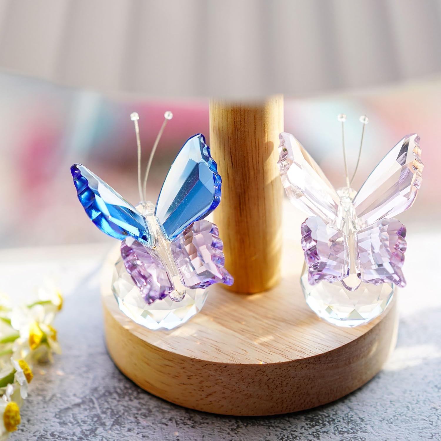 Skiennix Crystal Butterfly Figurines - Elegant Clear Ball Base | 2-Piece Set for Home Decor & Gifts