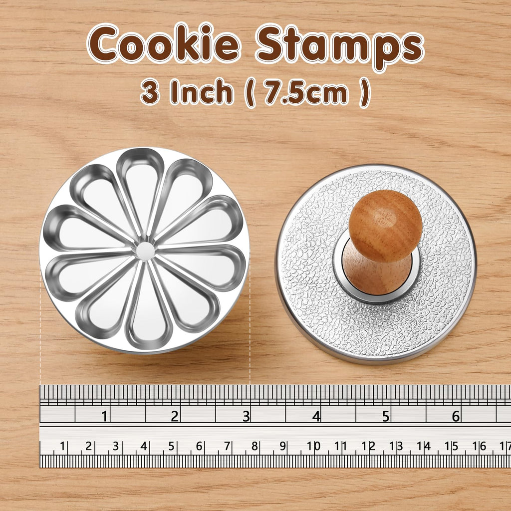 OPPEIN Cookie Stamps Set of 3, Metal Christmas Cookies Press Cutter Mold with Wooden Handle, Cookie Decorating Supplies for DIY Baking, Cake, Pastry,Christmas