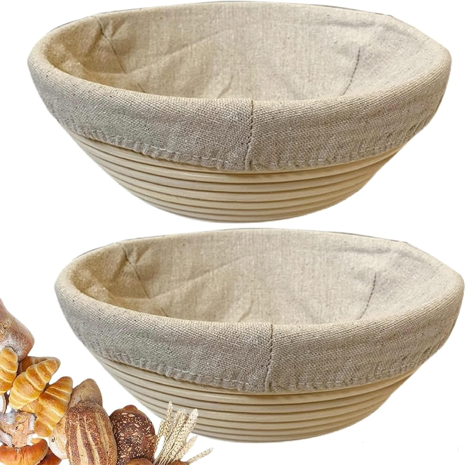 Skiennix 9-Inch Round Bread Banneton Proofing Basket Set - Perfect for Sourdough & Artisanal Baking | 2 Pack