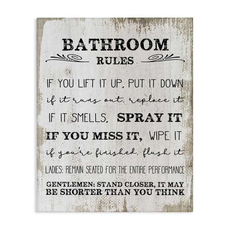 Stupell Industries 'Rustic Bathroom Rules Humor', Canvas Art, 30 x 40 Inches, Easy to Hang and Sturdy, Made in USA, by Lil' Rue