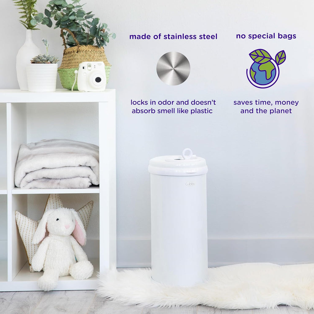 Ubbi Steel Diaper Pail - Odor Locking Design, No Special Bag Needed | Award-Winning Ivory Color