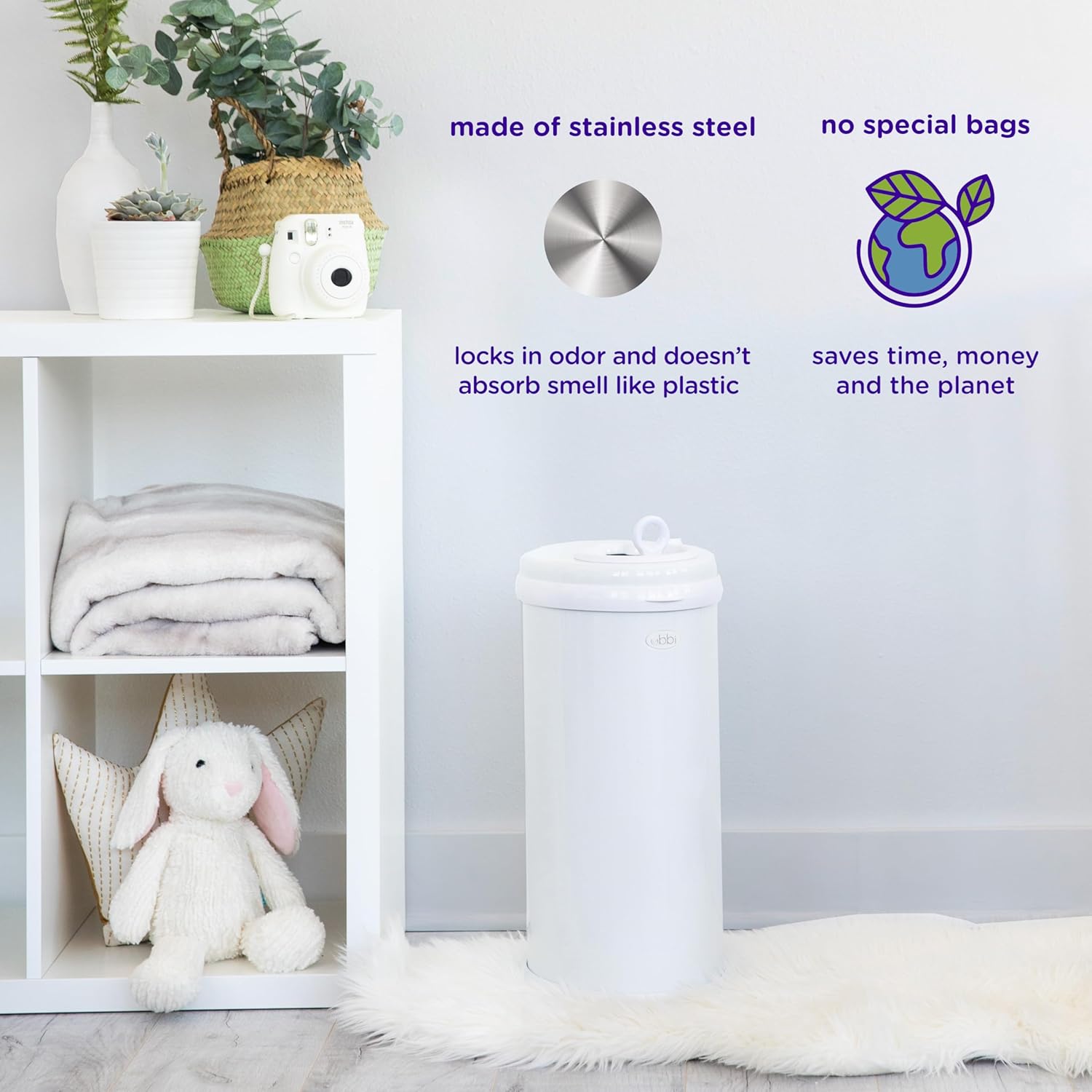 Ubbi Steel Diaper Pail - Odor Locking Design, No Special Bag Needed | Award-Winning Ivory Color