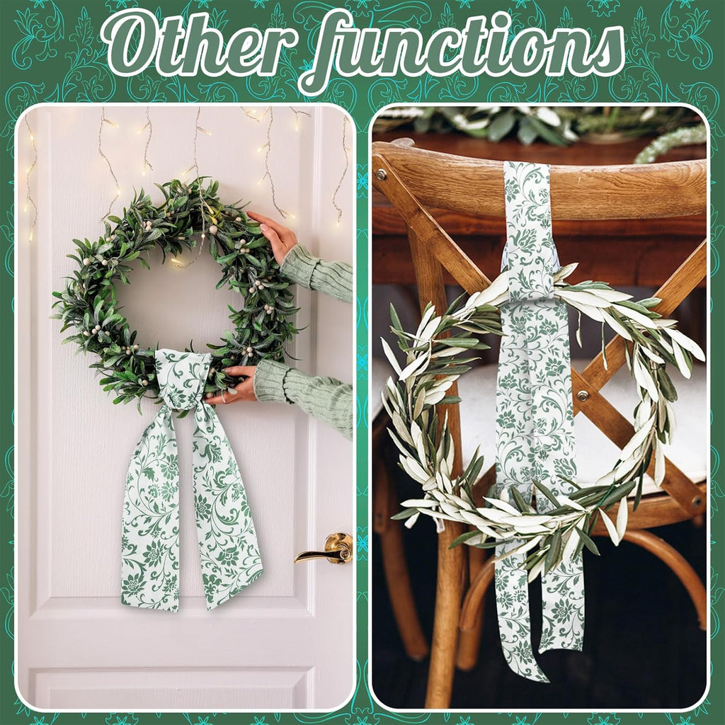 VitalCozy Wreath Sash - 2 Pcs Green Garland Ribbon for Indoor/Outdoor Decor | 4.5" W x 56" L