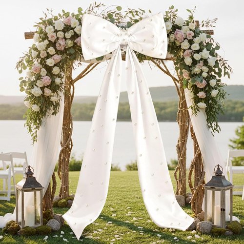 Giant White Bow - Oversized Satin Ribbon Wall Decor for Weddings & Parties | 40 x 24 Inch