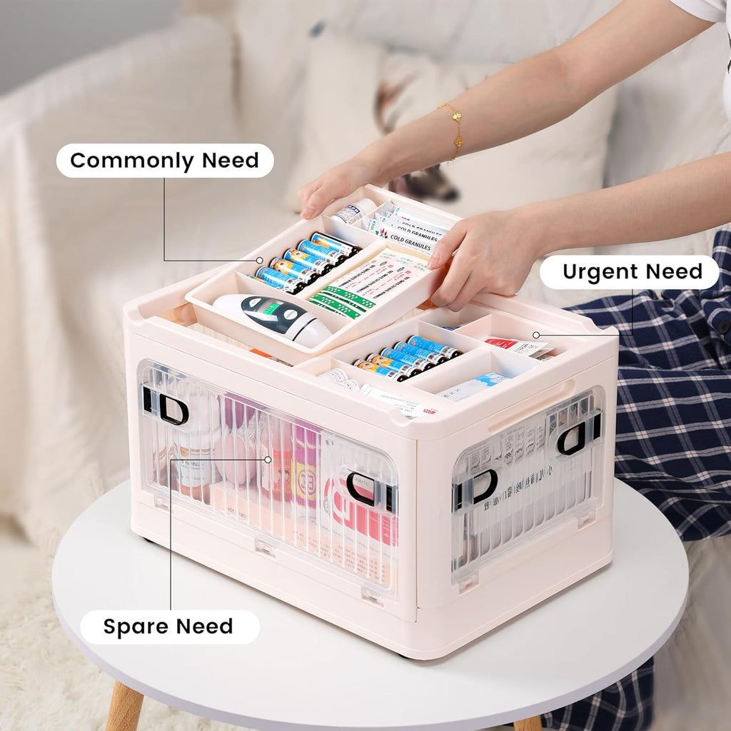 Skiennix 24 QT Medicine Organizer - Extra Large Collapsible First Aid Box with Removable Tray & Wheels
