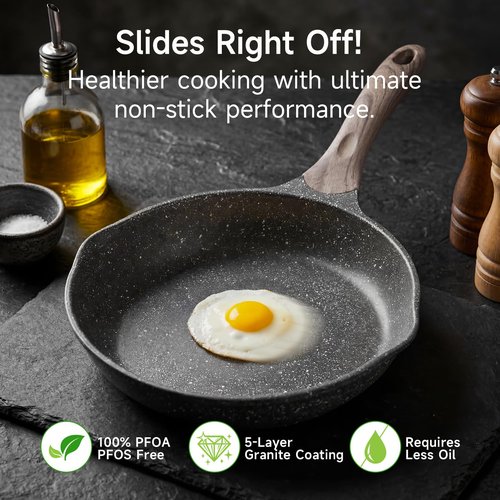 JEETEE 8 Inch Nonstick Frying Pan For Egg, Nonstick Omelette Skillet with Soft Touch Handle, All Stove Induction Compatible