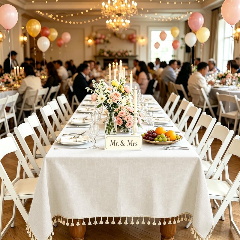 Alsoo Table Cloth Rectangle Table 55" x 90" Linen Look Texture Cotton Tablecloth Waterproof Wrinkle Free Heavy Duty Tables Cover with Tassel for Kitchen Dining Holiday Party, Ivory
