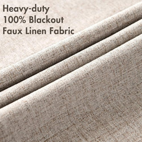 MIULEE Linen Blackout Curtains - 100% Room Darkening Thermal Insulated Grommet Panels | Khaki, 42"x84" (2 PCs)