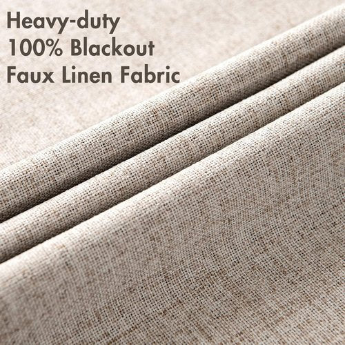 MIULEE Linen Blackout Curtains - 100% Room Darkening Thermal Insulated Grommet Panels | Khaki, 42" x 63" (2 PCs)