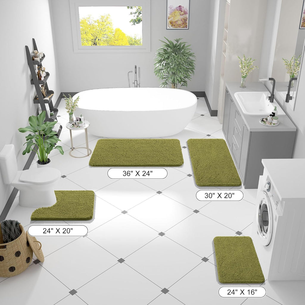 OLANLY Bathroom Rugs - Extra Soft Chenille Bath Mats | Quick Dry, Machine Washable, 30x20, Willow Green