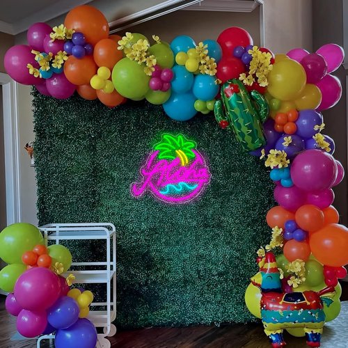 Aloha Neon Sign - Tropical Beach Party Decor | LED Light Up Aloha Wave in Pink, Blue & Green