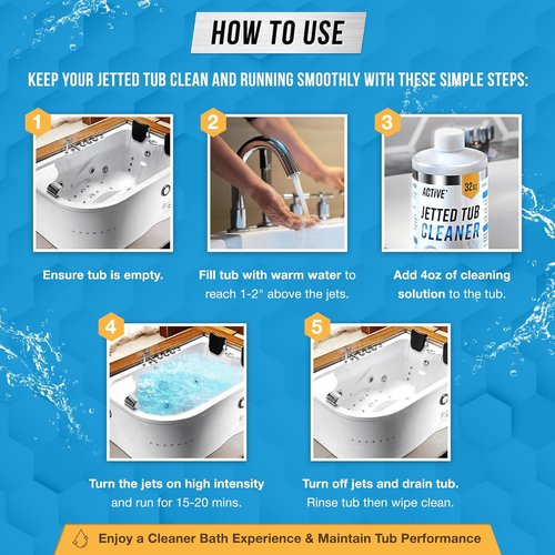 ACTIVE Jetted Tub Cleaner - 32oz Bath Jet Cleaner for Whirlpool & Spa Systems | Septic Safe, Made in USA