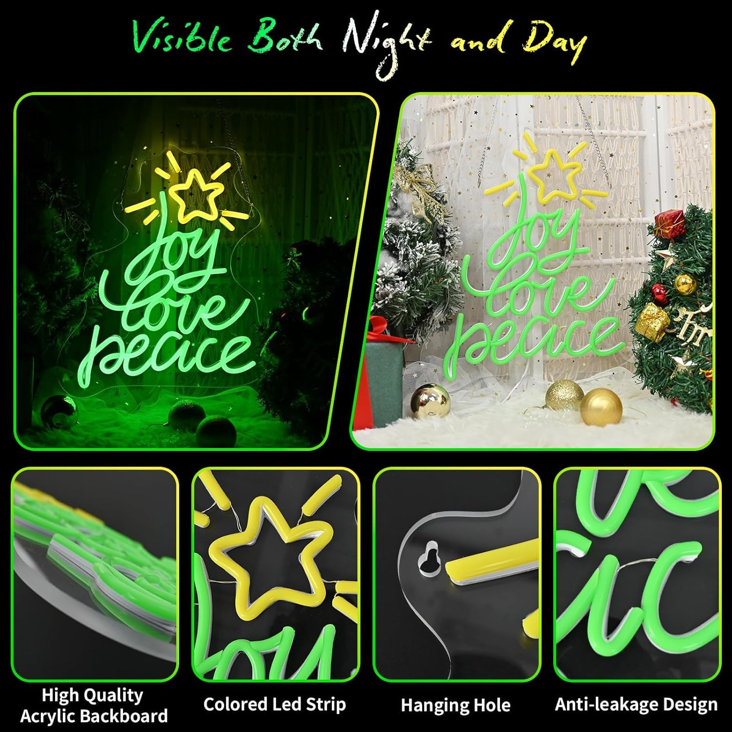 Neon Christmas Tree Sign by [Brand Name] - USB Powered LED Holiday Decor for Wall | Peace, Love, Joy Design