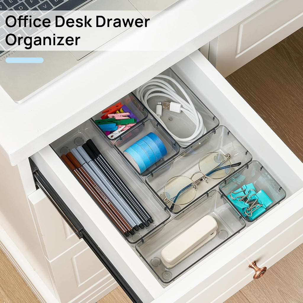 Vtopmart 25 PCS Desk Drawer Organizer Set - Versatile Plastic Storage Bins for Office & Bathroom