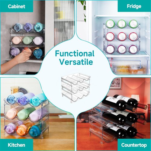 Sbosbo Water Bottle Organizer, Stackable Bottle Storage Rack, 3 Pack Water Bottle Holder for Kitchen Fridge Cabinet Organization and Storage