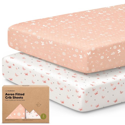 KeaBabies Fitted Crib Sheets - Soft Bamboo Viscose Cotton, 2-Pack, 52x28, Gender Neutral (Butterflies)