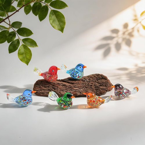 HDCRYSTALGIFTS Miniature Glass Bird Figurines - 6pcs Hand Blown Decorative Statues | Unique Home Decor Gifts for Mom