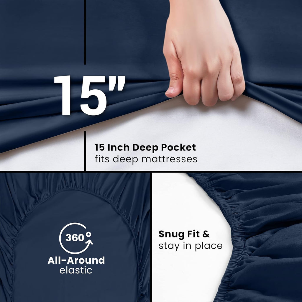Utopia Bedding King Fitted Sheet - Soft Microfiber - Deep Pocket - Navy - Easy Care & Fade Resistant
