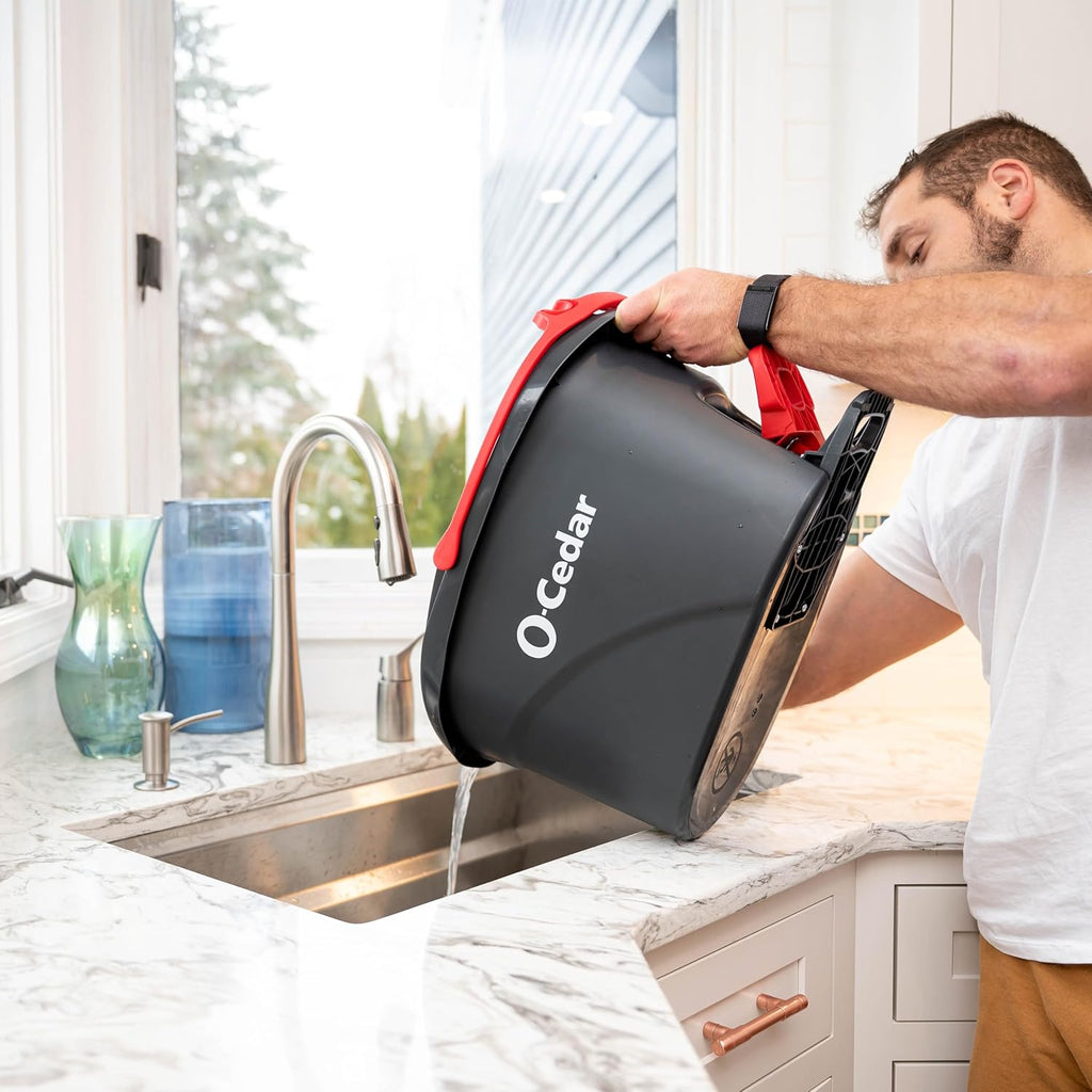 O-Cedar EasyWring Microfiber Spin Mop & Bucket Cleaning System - Includes 2 Extra Refills, Red/Gray