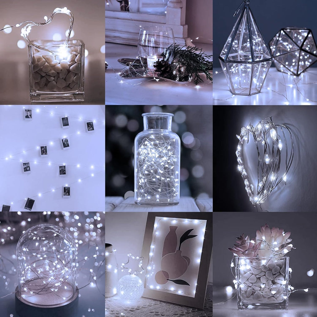Skiennix 12 Pack LED Fairy Lights - Battery Operated Silver Wire, 7FT 20LED Waterproof Twinkle Lights for DIY Decor