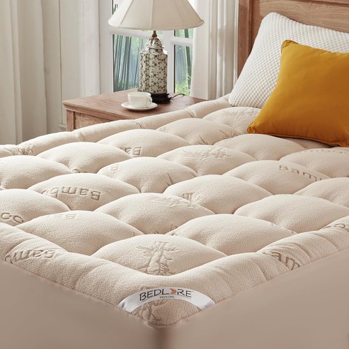 BEDLORE Twin Mattress Topper - Soft Bamboo Viscose Pillow Top for Back Pain Relief | Fits 6"-15" Mattresses - Beige